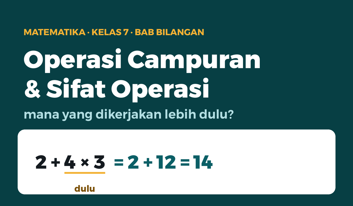 Soal 2 tambah 4 kali 3: perkalian dikerjakan lebih dulu, hasilnya 14